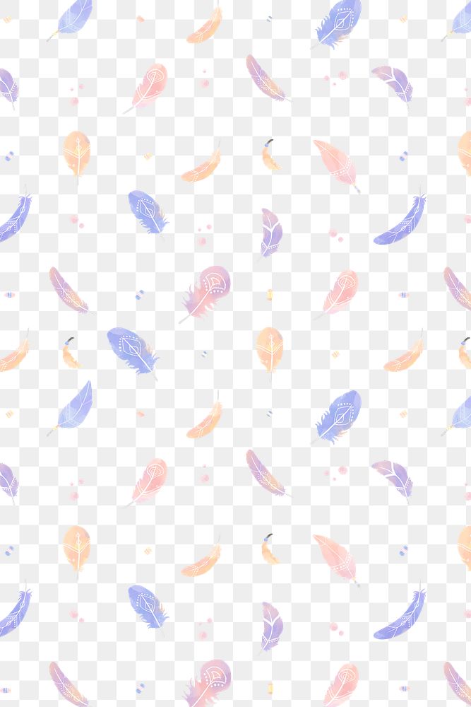 Feather watercolor pattern png Bohemian background