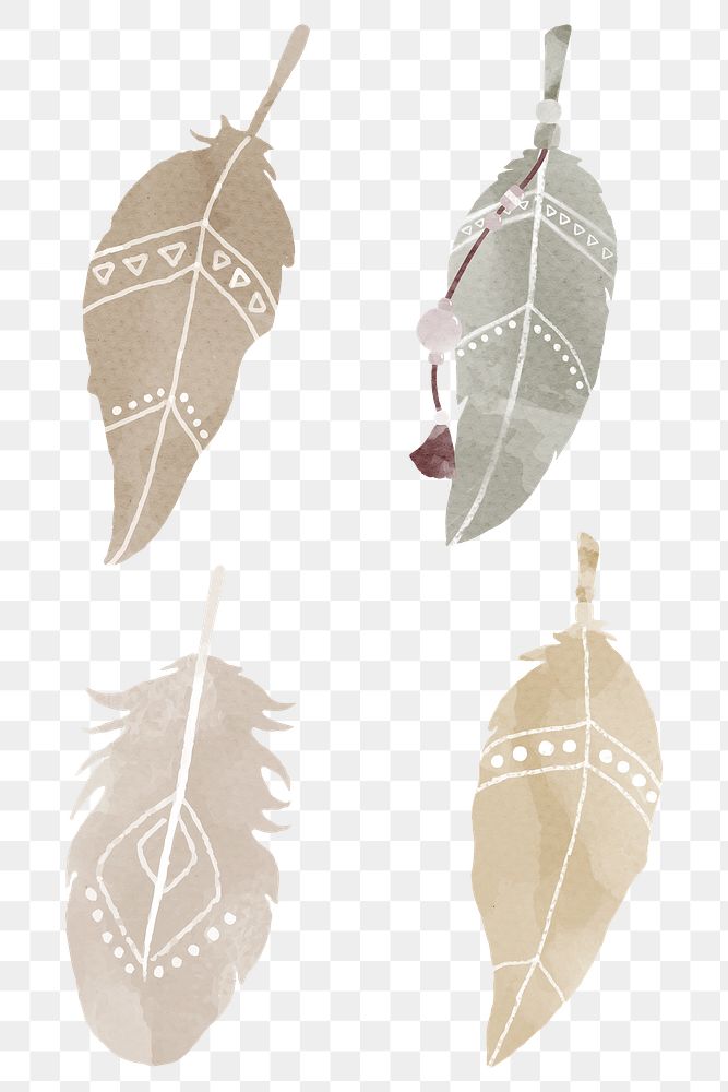 Earth tone Bohemian feather png sticker set