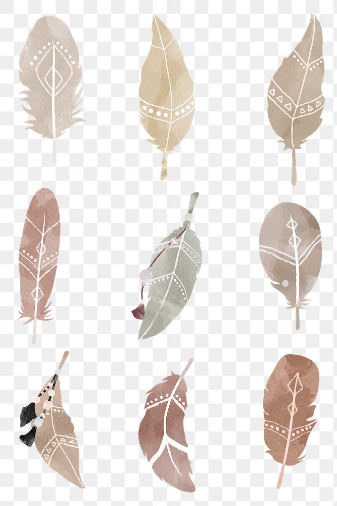Earth tone Bohemian feather png sticker set
