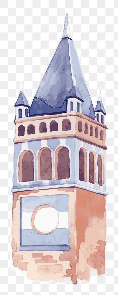 Png watercolor old European building architecture illustration