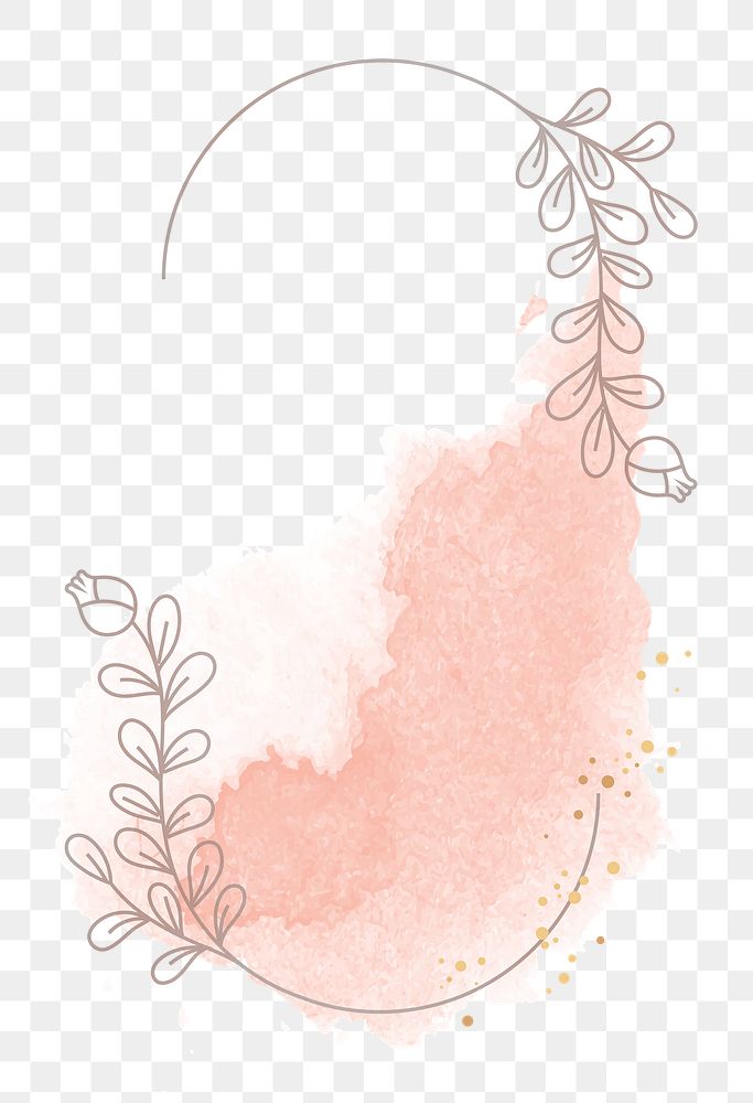 Floral frame png ornament in pink watercolor style