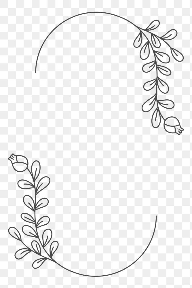 Floral frame png ornament in black watercolor style