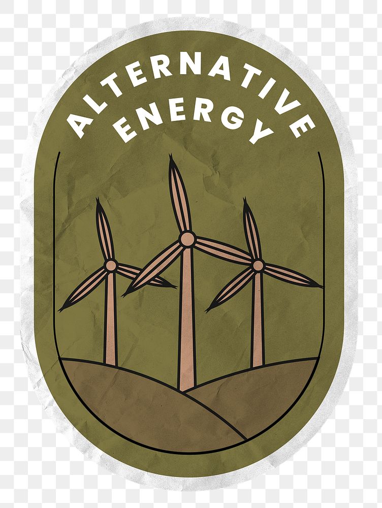 Png alternative energy sticker wind power illustration in crumpled paper texture