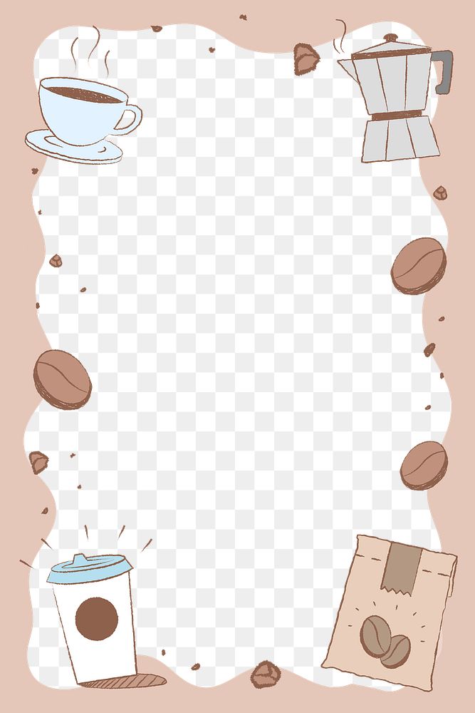 Cute png coffee frame, hand drawn illustrations
