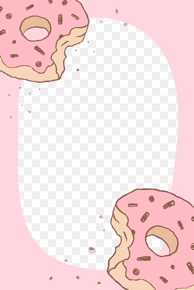 Cute donut png frame, hand drawn illustrations