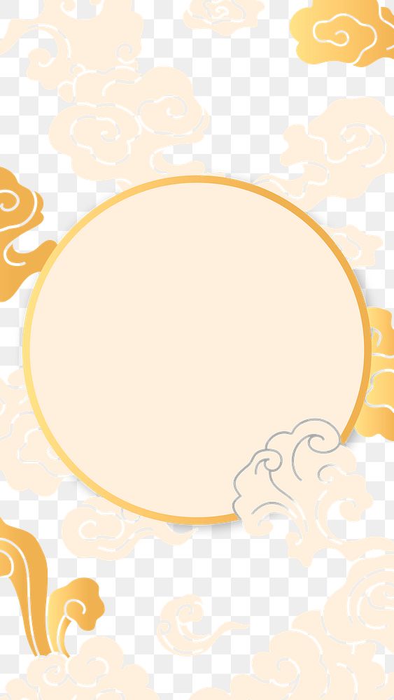Gold frame png, Japanese cloud oriental illustration sticker
