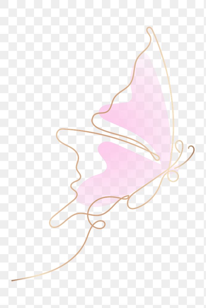 Butterfly png sticker, pink aesthetic gradient line art clipart