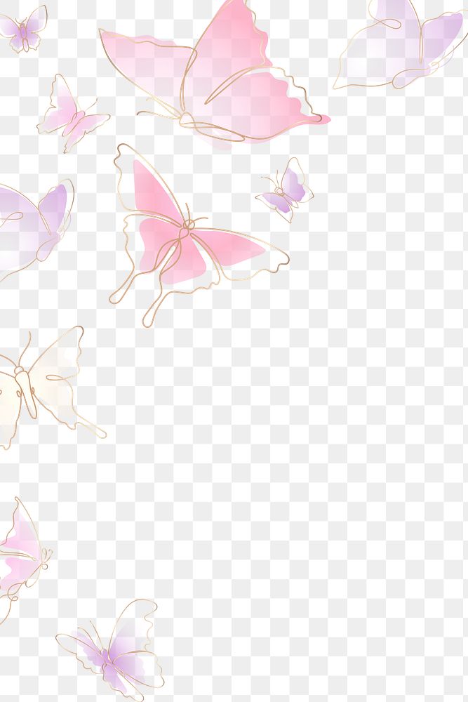 Pink butterfly png sticker border, beautiful animal illustration