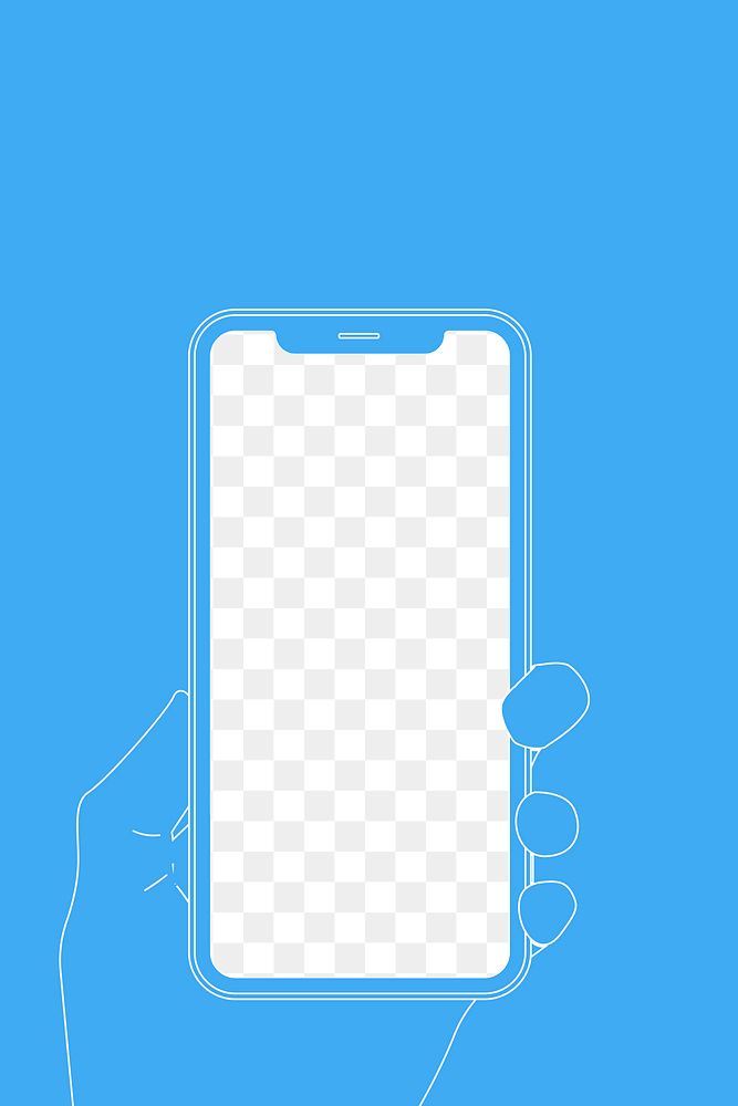 Phone png transparent screen mockup, held by hand, digital device illustration