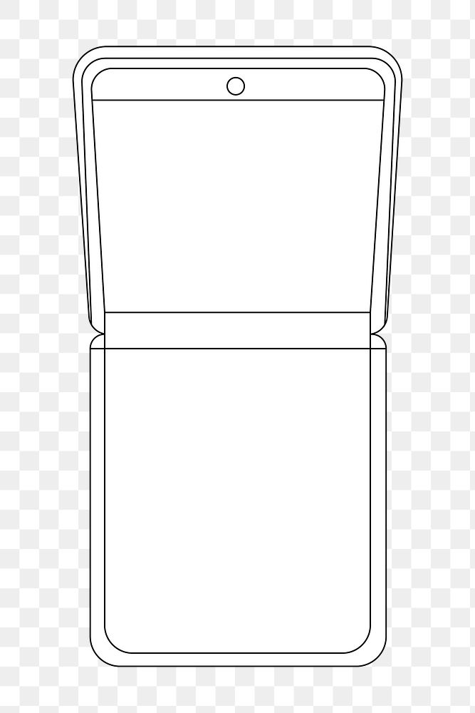 White foldable phone png outline sticker, blank screen, flip phone illustration