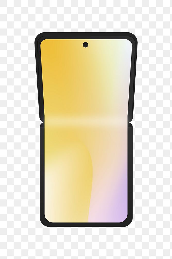 Foldable phone png, blank gradient screen, flip phone illustration