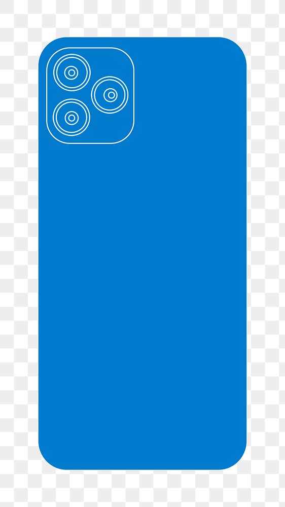 Blue mobile phone png rear view, 3 cameras, illustration