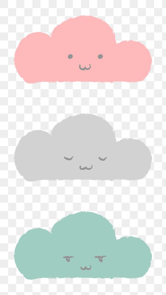 Cloud PNG sticker in cute doodle style set