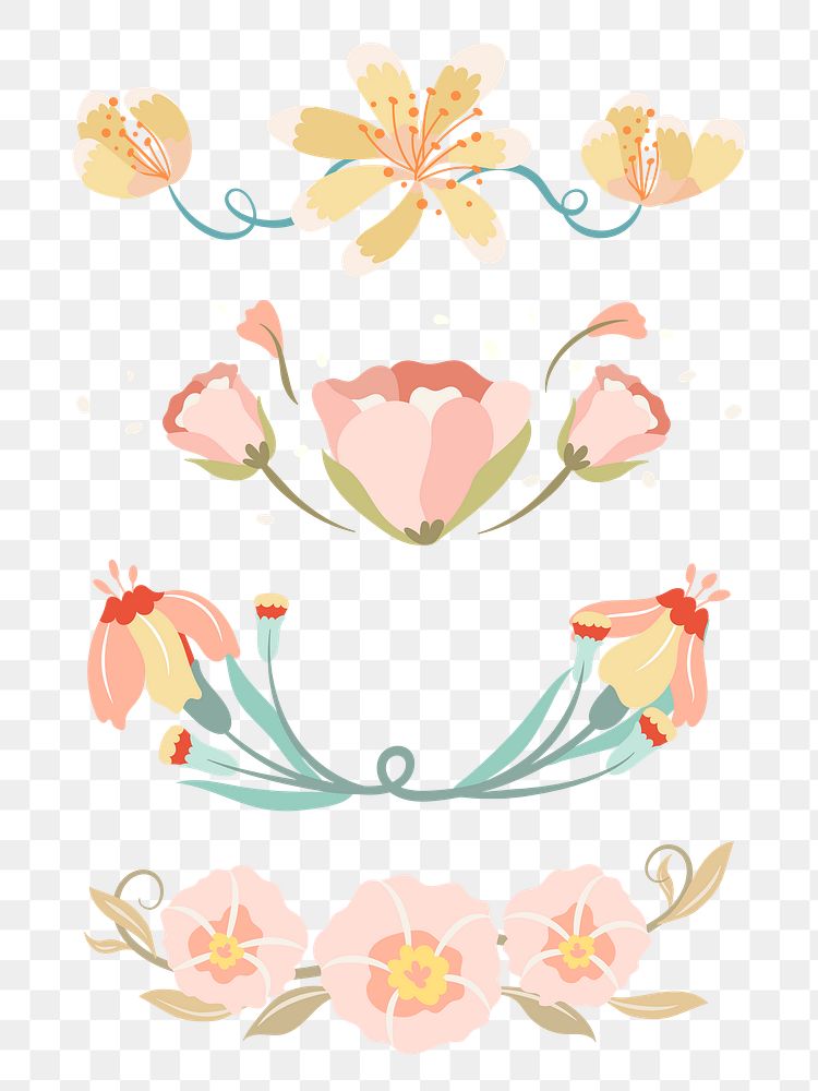 Flower divider png, pastel cute sticker illustration set