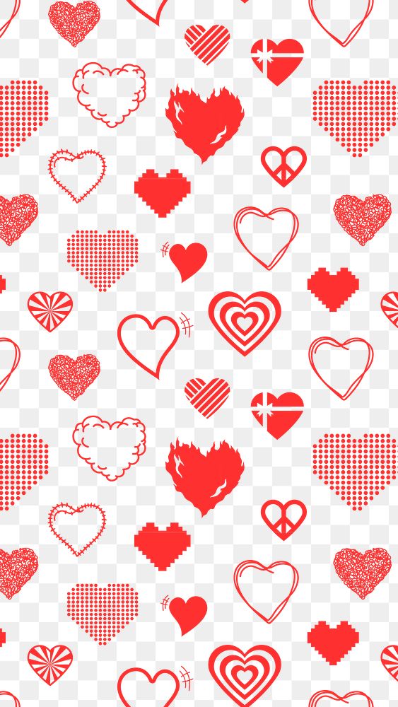 Heart pattern PNG transparent background, cute red design
