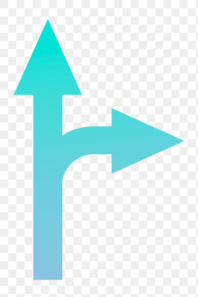 Split arrow png sticker, traffic road direction sign, blue holographic design