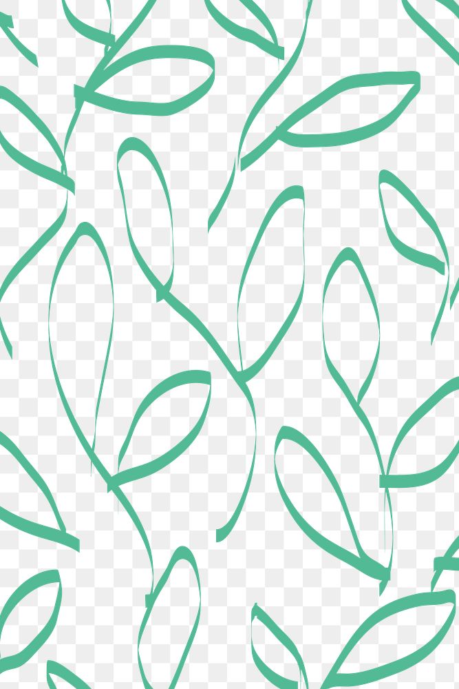 Leaf doodle pattern png, transparent background, green simple design