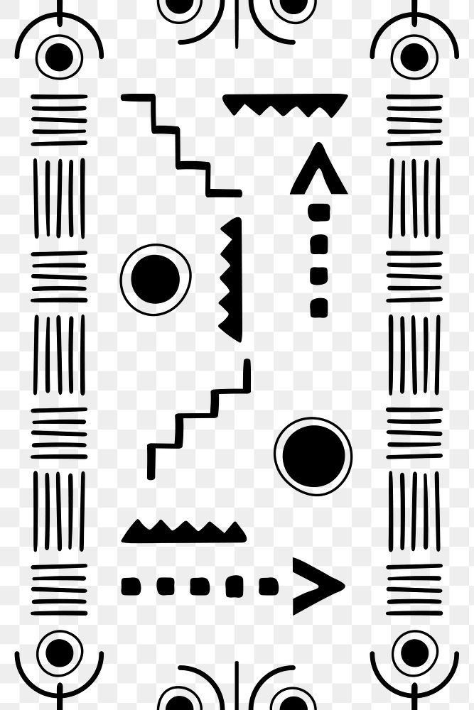 Ethnic pattern png transparent background, black and white Aztec design