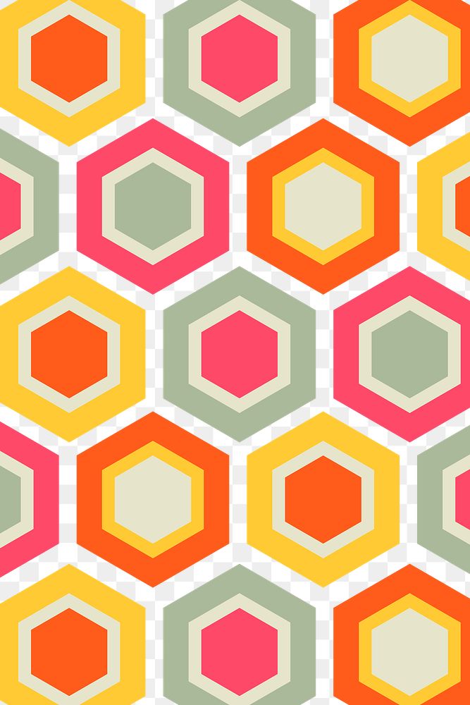 Geometric png transparent background, retro honeycomb shape design