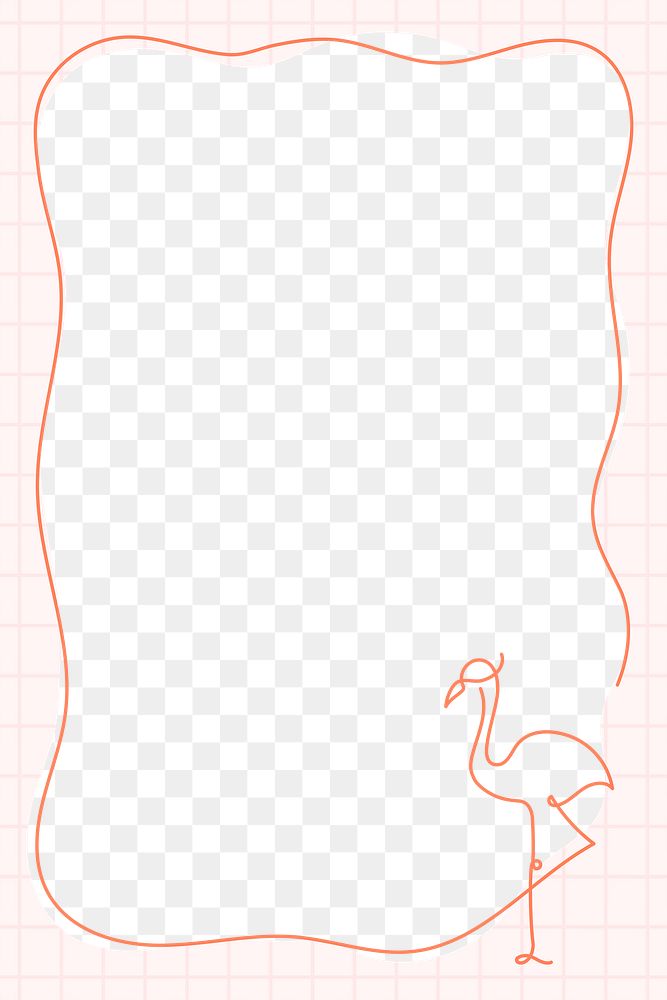 Flamingo frame png, pink transparent background, line art animal illustration
