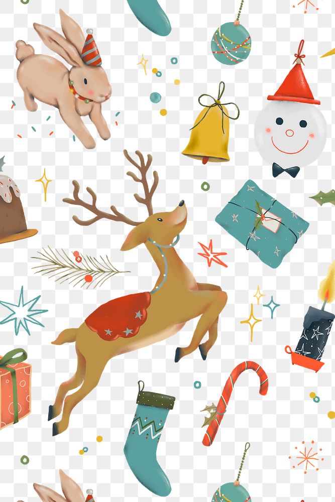 Christmas pattern png, transparent background, cute winter holidays illustration