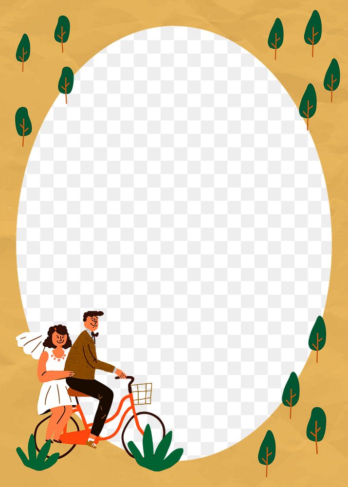 Cartoon couple png frame transparent background, Valentine&rsquo;s doodle frame in brown