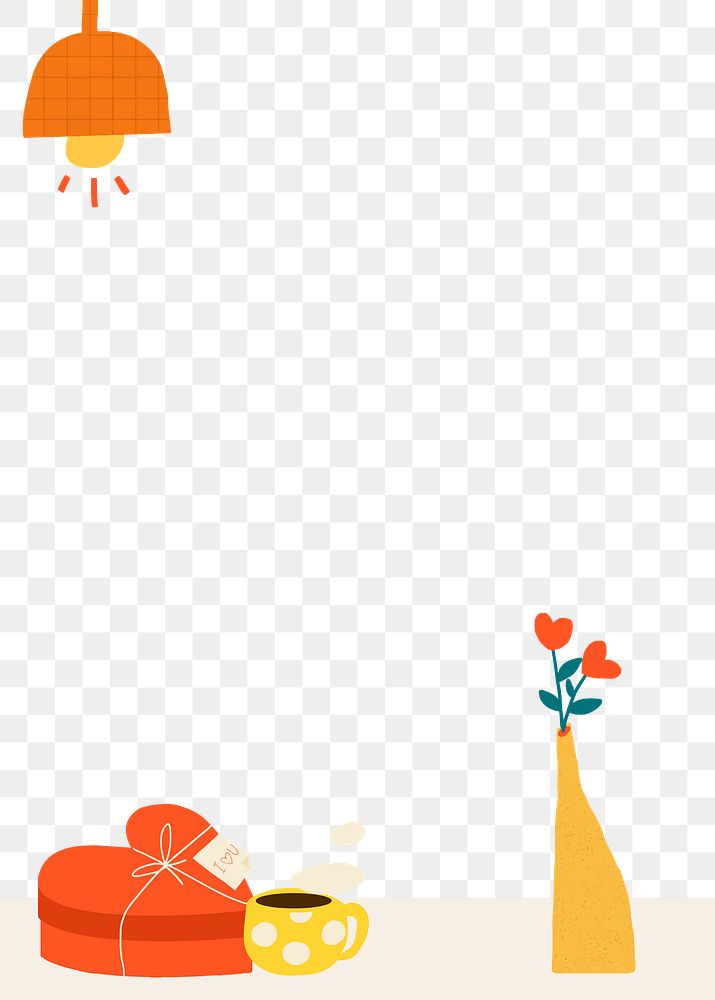 Valentine&rsquo;s doodle png background transparent, border with cute illustration