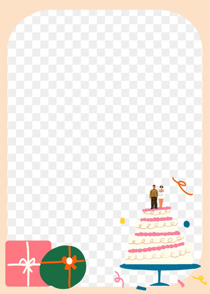 Wedding doodle transparent background png, brown frame with grid pattern