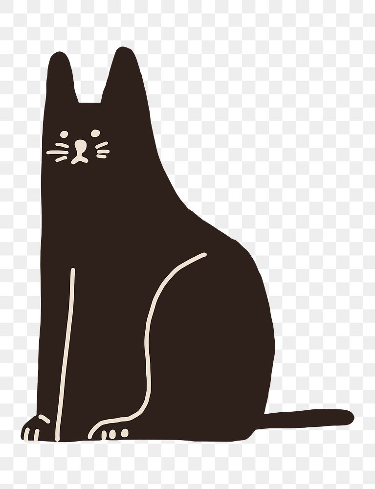 Black cat png clipart, animal doodle on transparent background