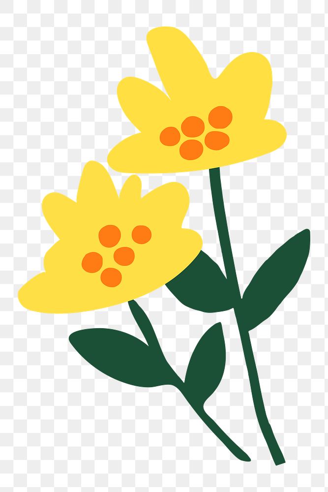 Yellow flower png sticker, doodle on transparent background