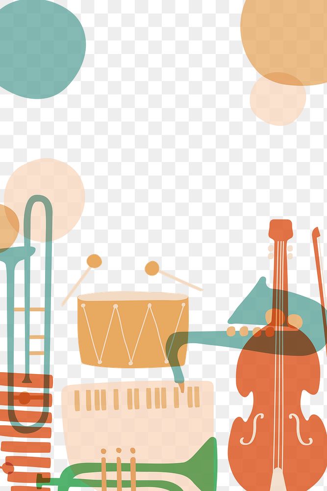 Aesthetic jazz png border background, musical instrument in pastel orange