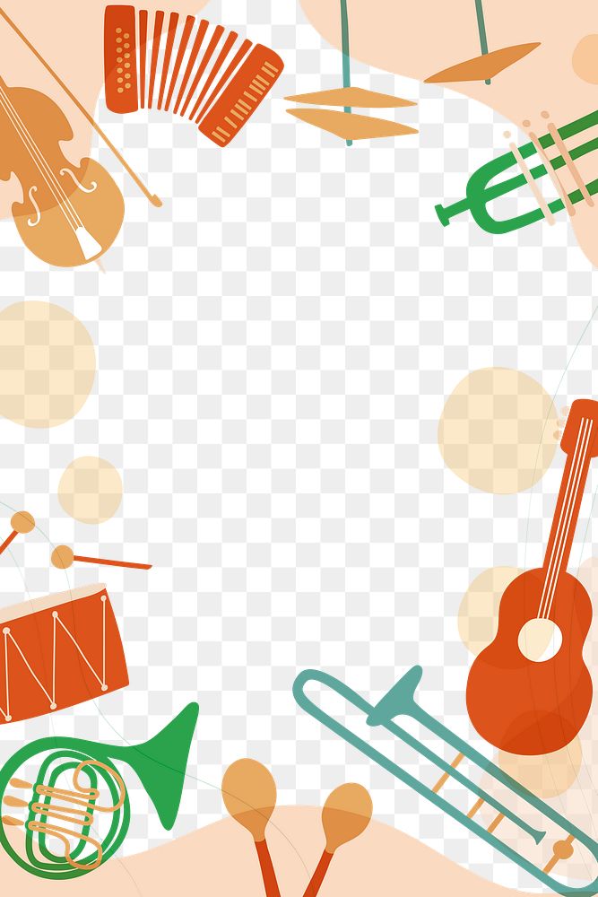 Music frame png background, retro instrument in pastel orange
