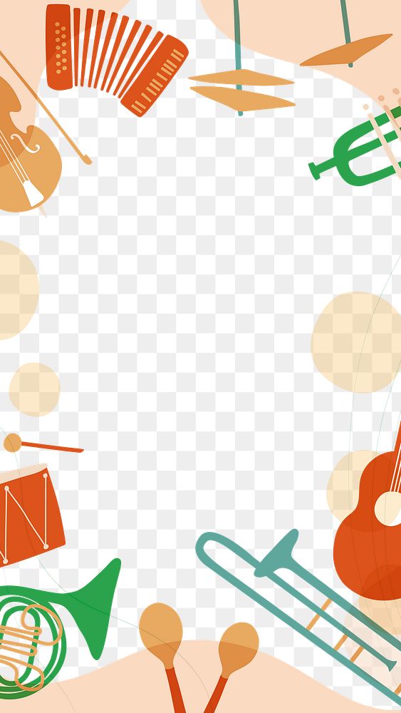 Orange retro png background, music frame, classical instruments