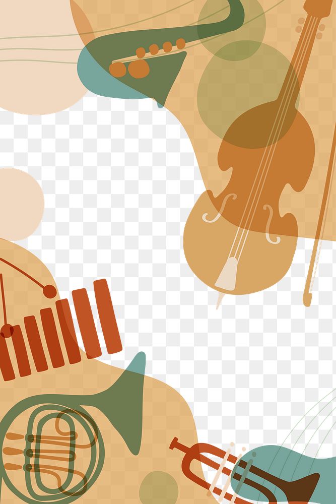 Aesthetic jazz png border background, musical instrument in pastel orange