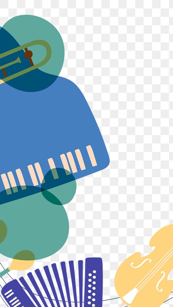 Retro music border background png, blue instrument illustration