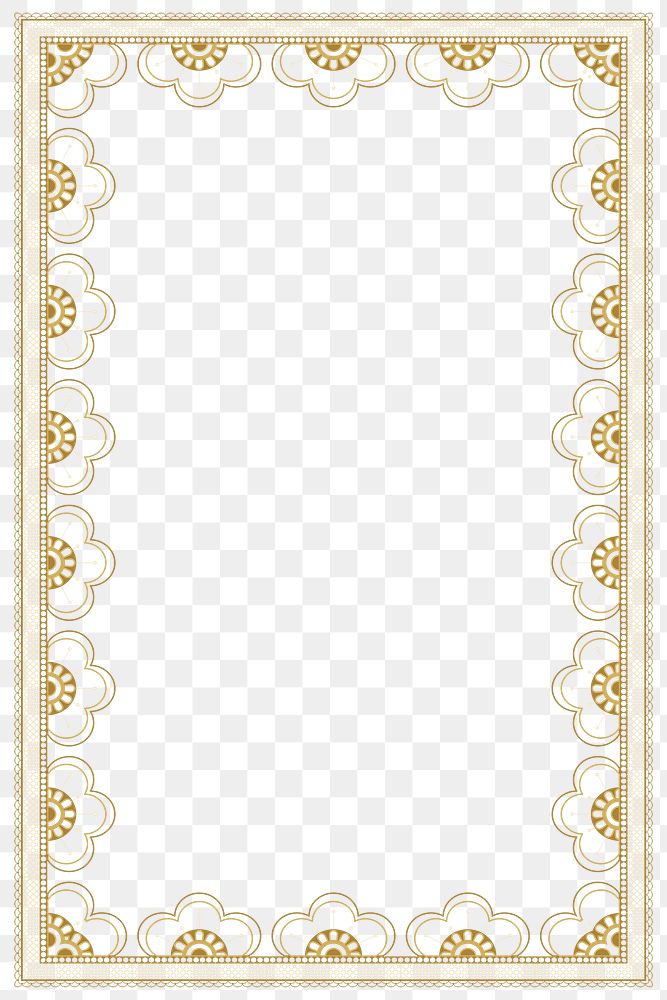 Gold lace png frame, floral fabric in transparent design