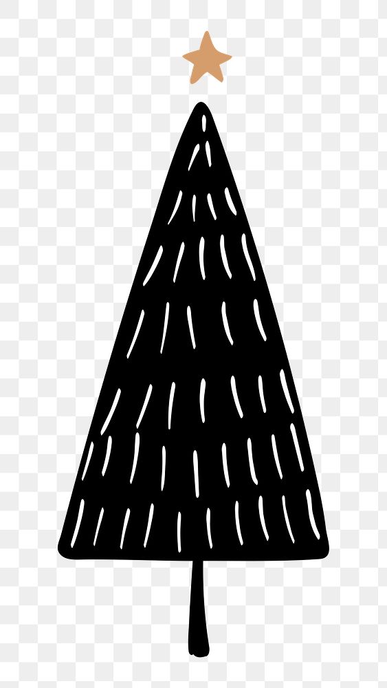 Christmas tree sticker png transparent, cute doodle clipart in black