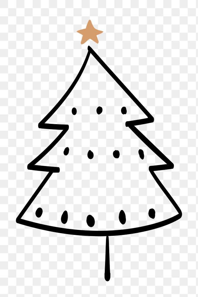 Pine tree png sticker, Christmas doodle clipart in black 