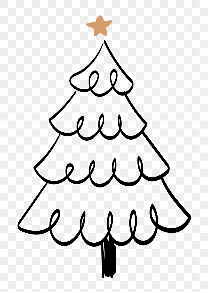 Pine tree png sticker, Christmas doodle clipart in black 