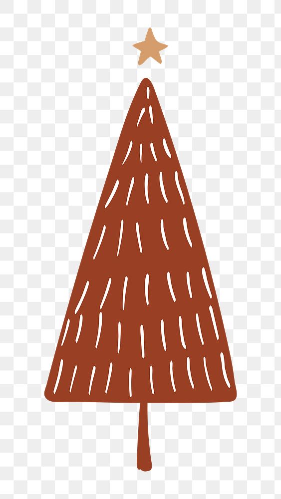 Brown Christmas tree sticker png transparent, creative doodle hand drawn, festive design
