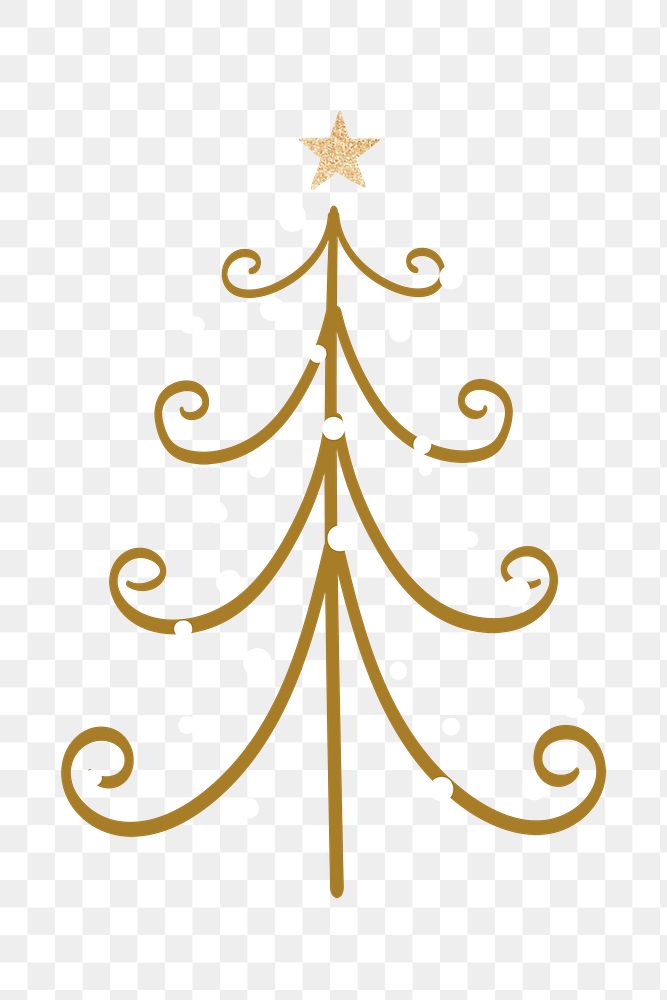 Christmas tree sticker png transparent, cute doodle clipart in gold 