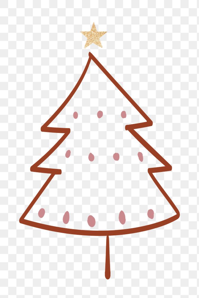 Brown Christmas tree sticker png transparent, creative doodle hand drawn, festive design