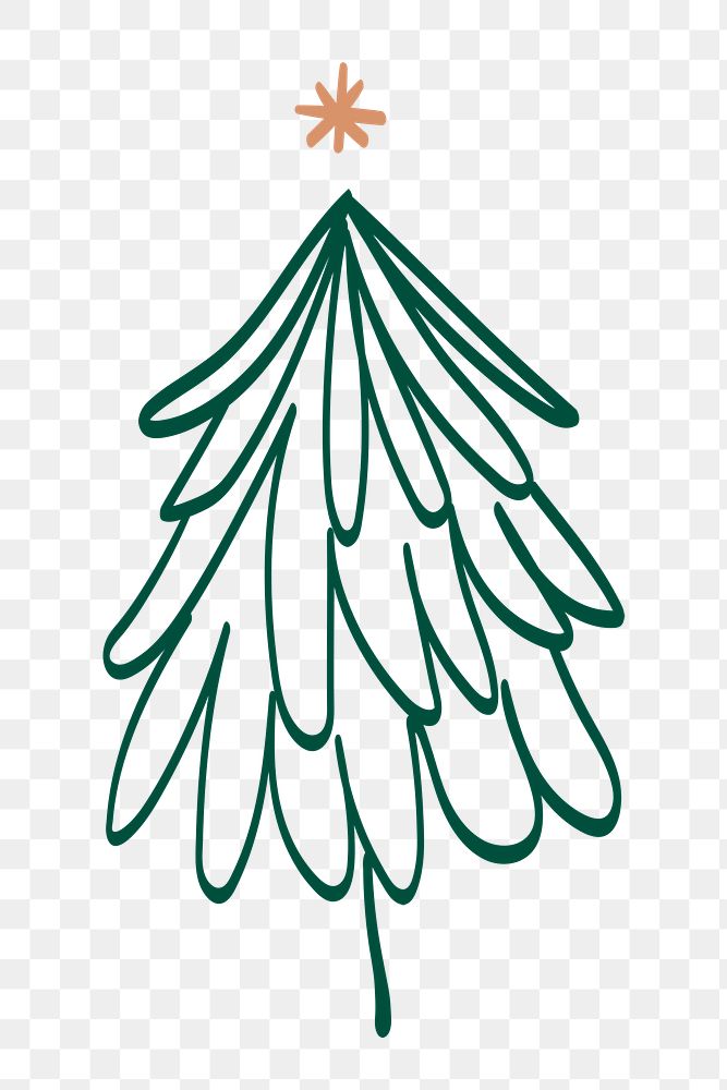 Pine tree png sticker, Christmas doodle clipart in green