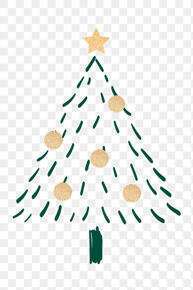 Green Christmas tree sticker png transparent, creative doodle hand drawn, festive design