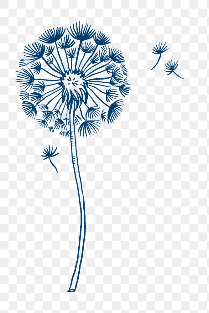 Dandelion png flower tattoo art, blue vintage sticker