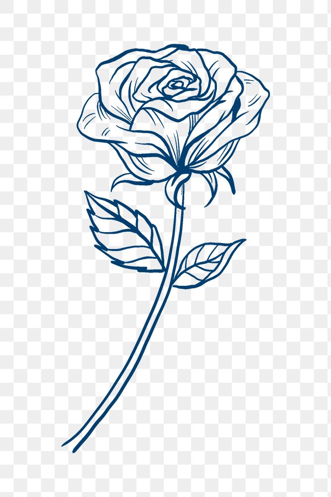 Rose flower png tattoo art, blue vintage botanical cut out