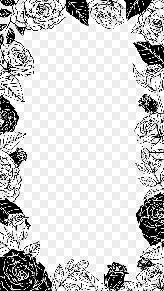 Vintage rose png transparent background, flower frame in black
