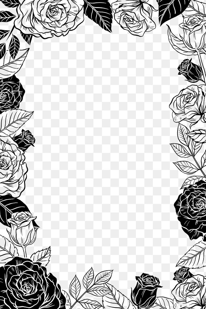 Vintage rose png transparent background, flower frame in black