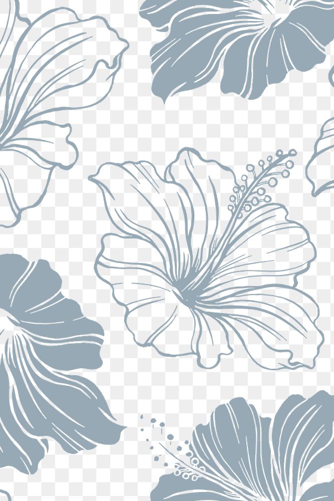 Hibiscus flower pattern png background, botanical transparent design
