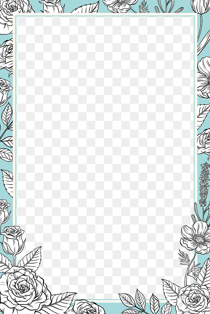 Blue flower png transparent background, vintage botanical frame